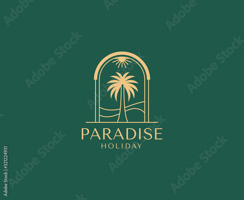 Vector logo design template with palm tree - abstract summer and vacation badge and emblem for holiday rentals, travel services, tropical spa and beauty studios