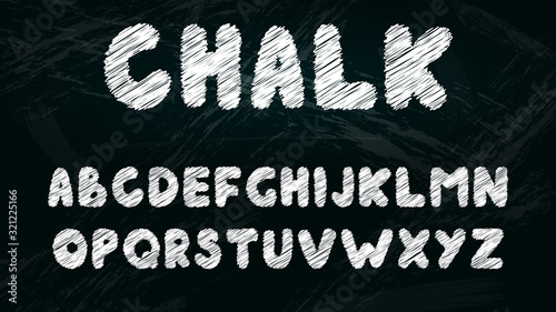 Chalk hand drawing alphabet, vector illustration.