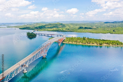 San Juanico Bridge: The Longest Bridge in the Philippines. Road bridge between the islands, top view. photo