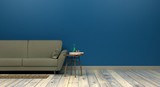 szablon makieta tło w nowoczesnym projekcie wnętrza classic blue kolor roku 2020 pusta ściana po prawej stronie rendering 3d