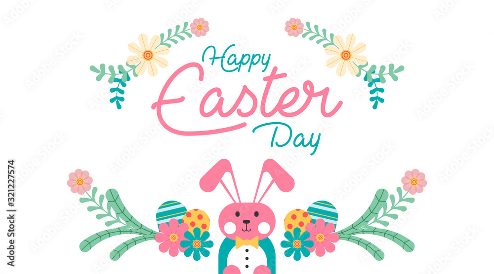 Flat happy easter day background illustration