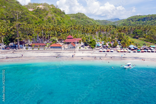 Aerial from Chrystal bay on Nusa Penida Bali Indonesia