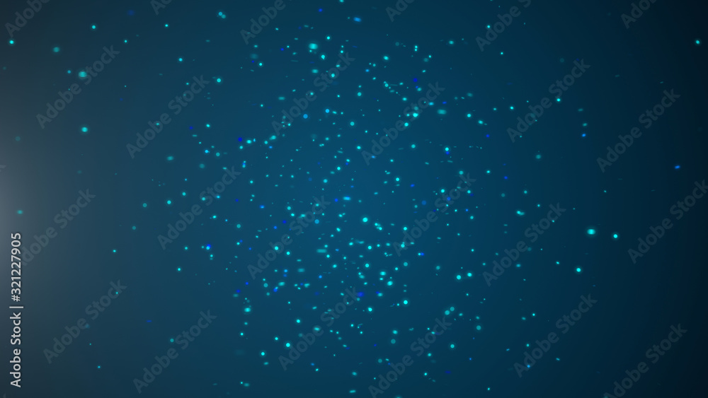 Fototapeta premium Organic dust particles shimmering on a black background and sprayed randomly as if blown by wind.