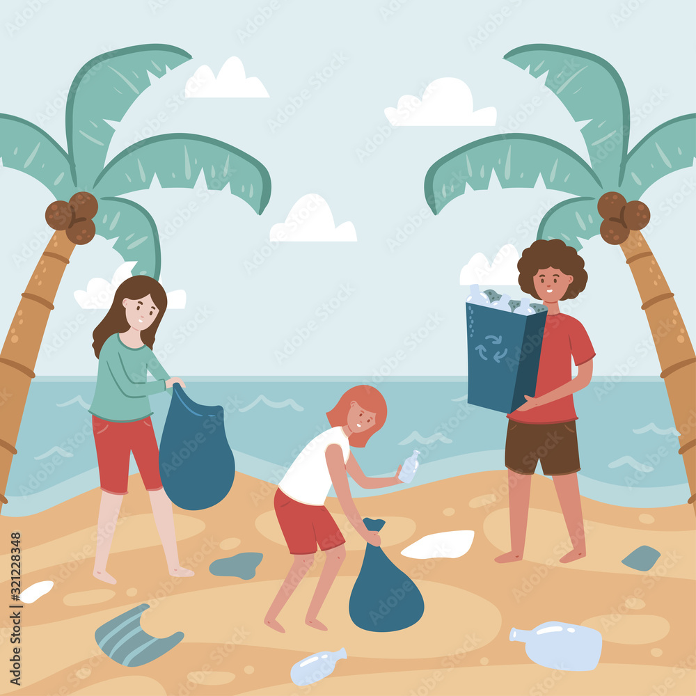 People cleaning beach EPS10.Vector