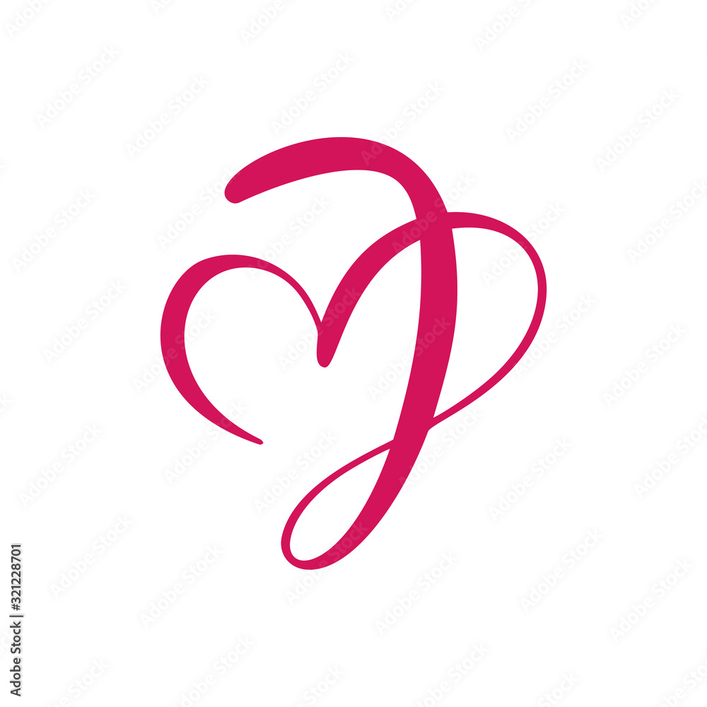 Vector Vintage floral monogram letter J. Calligraphy element heart logo  Valentine card flourish frame. Hand drawn Love sign for page decoration and  design illustration Stock Vector | Adobe Stock