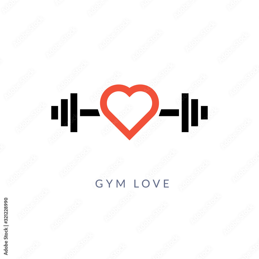 Gym heart logo vector icon. Sport gym love workout training sign Stock  Vector