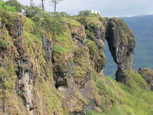 View of the needle-hole at Kate’s point Mahableshwar, Maharashtra, India