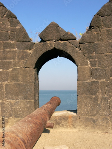 Canon at Janjira fort is build in the sea 2 Kms. inside of Murud. This is one of the vital sea-forts in Maharashtra, India photo