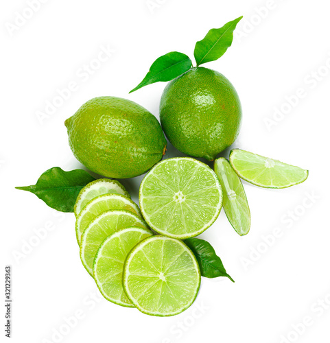 Chopped lime fruit isolated on white background