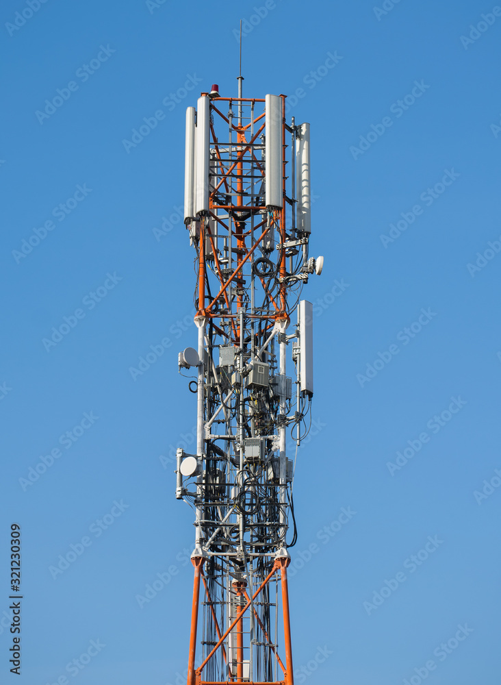 tower with relays of mobile telephony and internet. Telephone antennas.