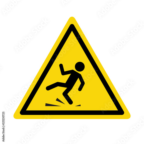 Wet floor sign. Safety yellow slippery floor warning icon vector caution symbol