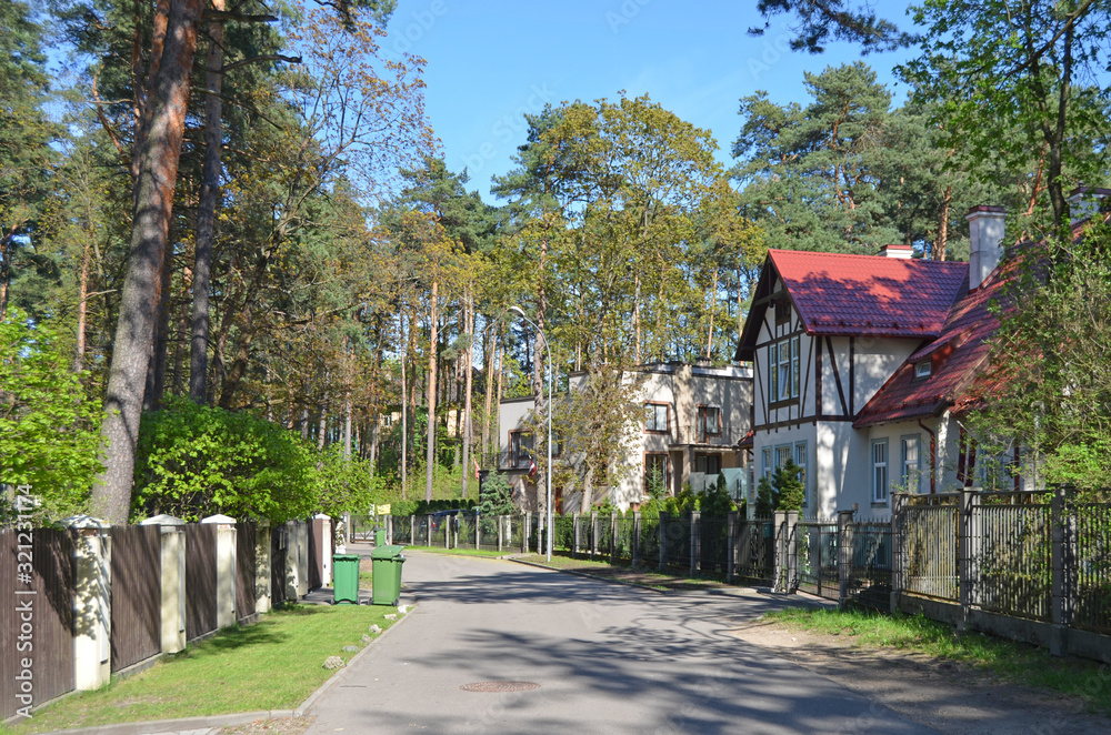 RIGA, LATVIA - APRIL 25, 2019: View to Hamburgas street (Hamburgas iela) in Mezaparks