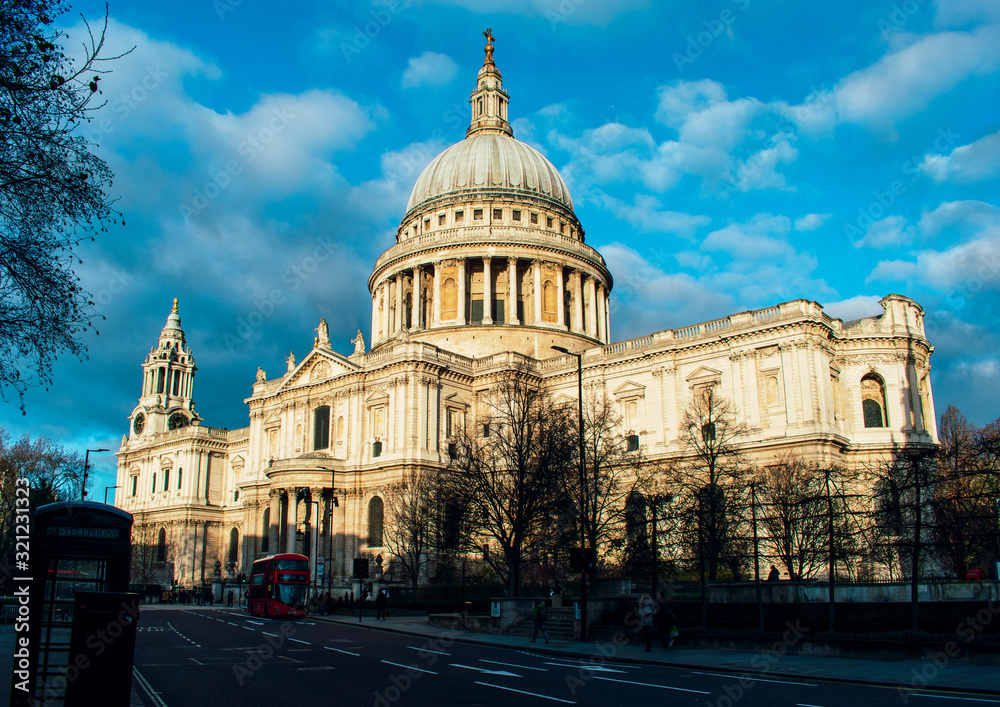 London, UK/Europe; 23/12/2019: St Paul's Cathedral over a bright blue sky in London