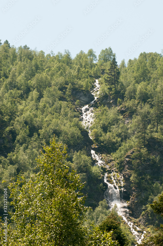 a small waterfall in the Caucasus mountains