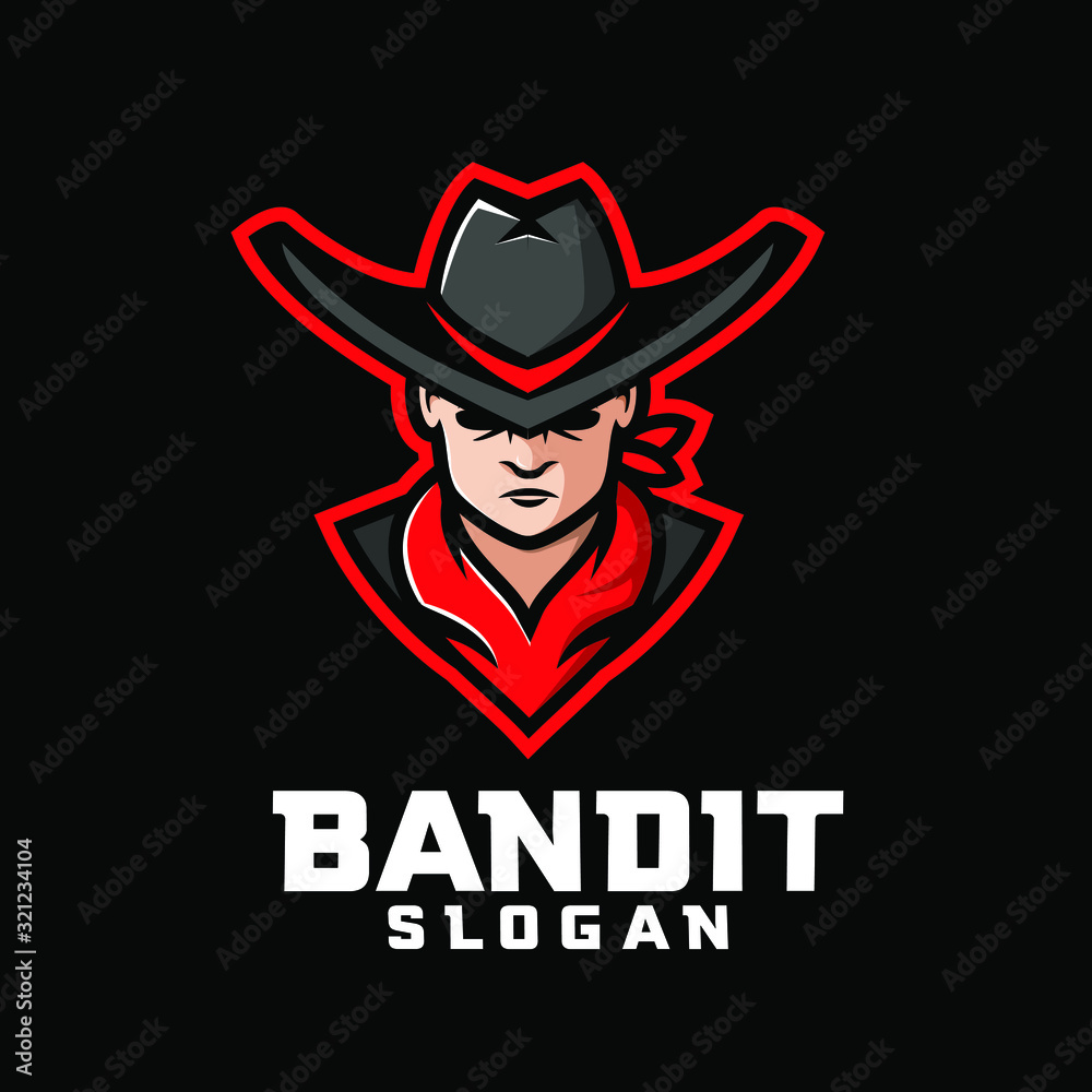 bandit character logo icon design cartoon with red bandana