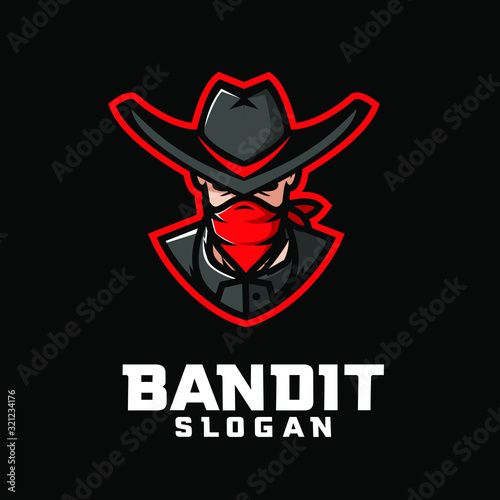 bandit character logo icon design cartoon with red bandana