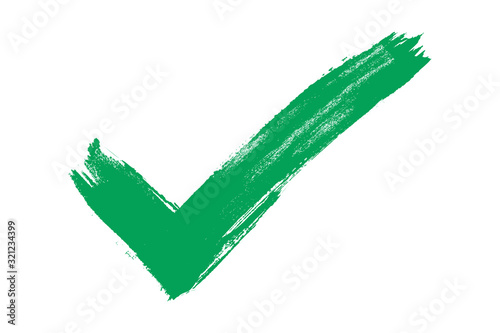 Check mark symbol tick YES button. Dirty grunge hand drawn with brush strokes tick v vector illustration isolated on white background. Mark graphic design for vote in check box, web, etc. photo