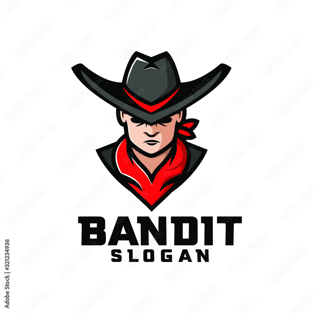 bandit character logo icon design cartoon with red bandana