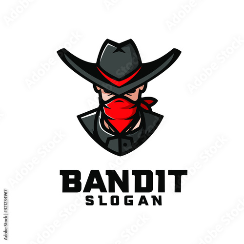 bandit character logo icon design cartoon with red bandana