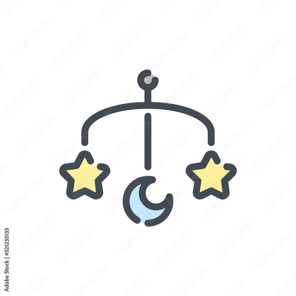 Baby bed hanging toy color line icon. Baby bed carousel vector outline colorful sign. Baby bed hanging toy color line icon. Baby bed carousel vector outline colorful sign.