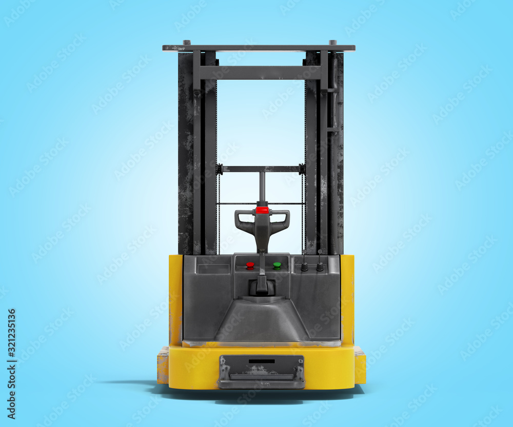 Forklift loader isolated 3D render on blue gradient Forklift loader isolated 3D render on blue gradient