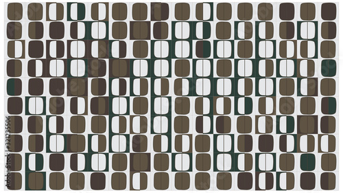 Geometric minimalist contemporary artwork. Geometric mosaic pattern background/texture, Bauhaus art style. Green and brown flat design. Large size. 