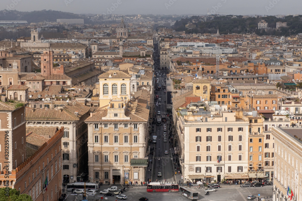 Aerial view of Rome from Piazza Venezia