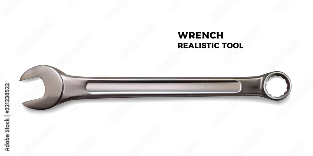 Realistic wrench. Realistic vector illustration of a hand tool on a white background. Labour day holiday design. - obrazy, fototapety, plakaty 