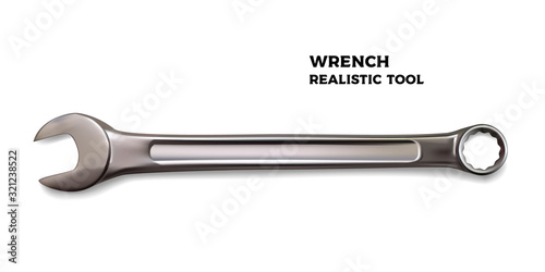 Realistic wrench. Realistic vector illustration of a hand tool on a white background. Labour day holiday design. photo