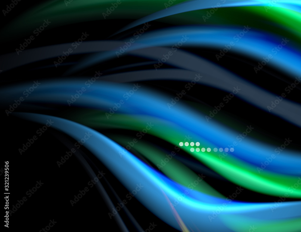 Silk smooth lines on black, liquid fluid color waves. Vector Illustration Silk smooth lines on black, liquid fluid color waves. Vector Illustration