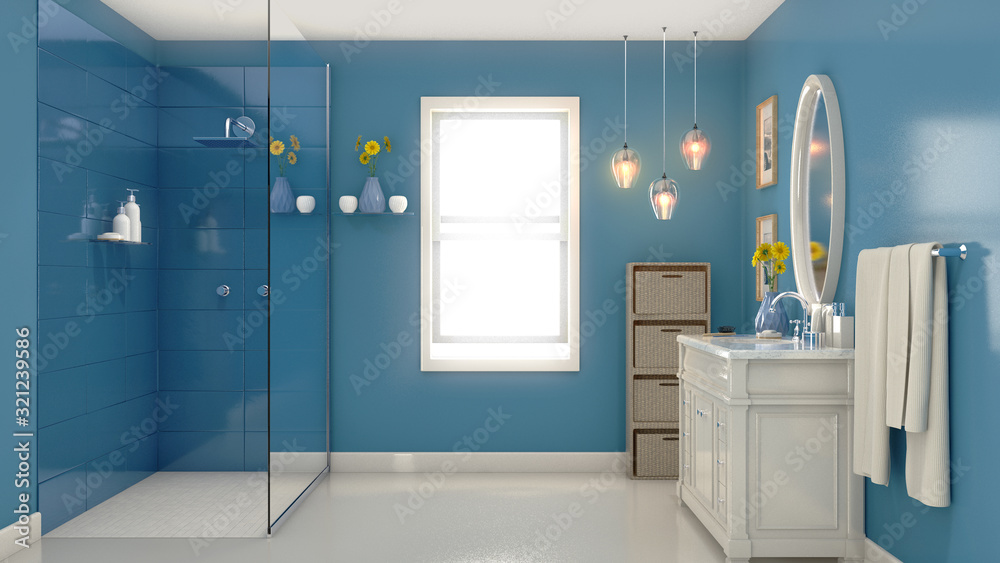Modern Blue Bathroom Interior Stock Photo | Adobe Stock