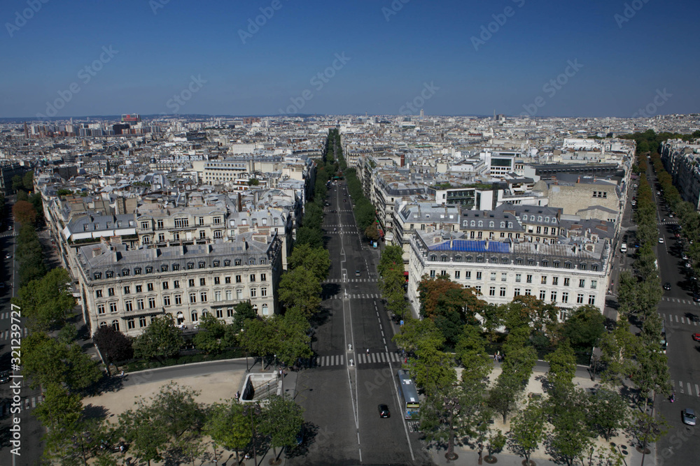 August 2011. Paris..Panorama of the city from the Arc de Triomphe. Sunny day.