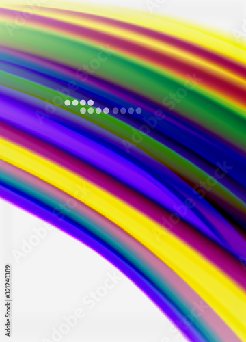 Wave lines abstract background  smooth silk design with rainbow style colors. Liquid fluid color waves. Vector Illustration