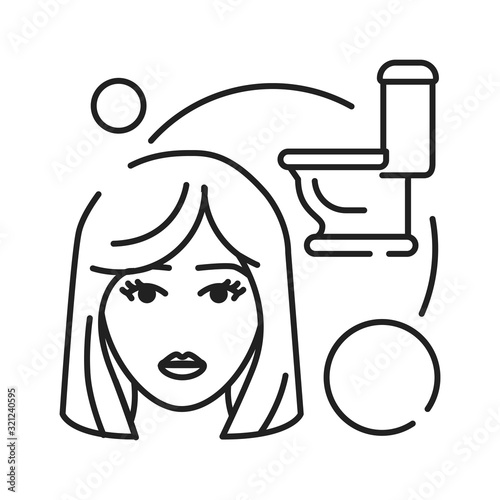 Early pregnancy symptoms frequent urination black line icon. Pregnant blond woman concept. Sign for web page, mobile app, banner, social media. Editable stroke.