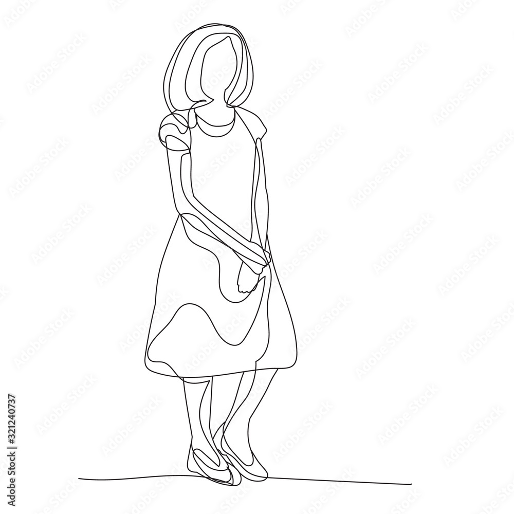 vector, isolated, one line drawing, little girl