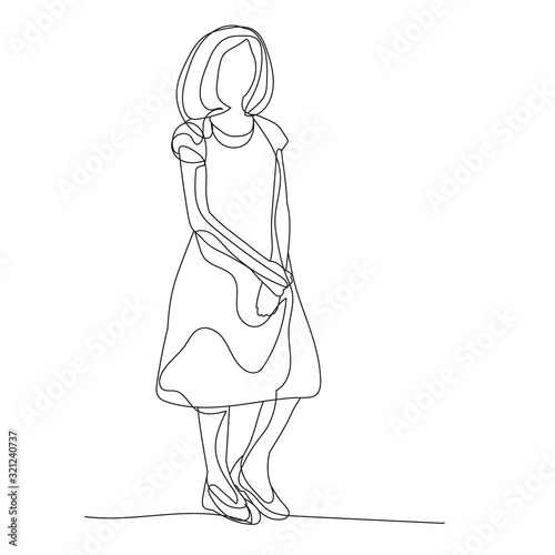 vector  isolated  one line drawing  little girl