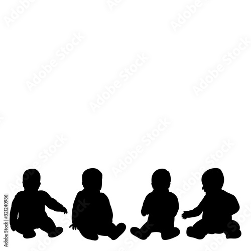 vector, isolated, silhouette babies are sitting