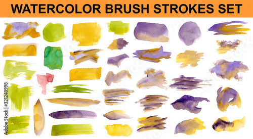 Set of watercolor stain. Spots on a white background. Watercolor texture with brush strokes. Gradients with overlay.	