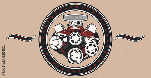 V8 engine in vector. View from front.