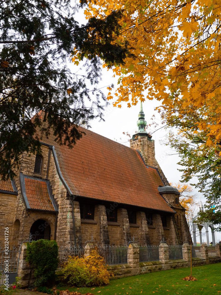 Church in autumn frame