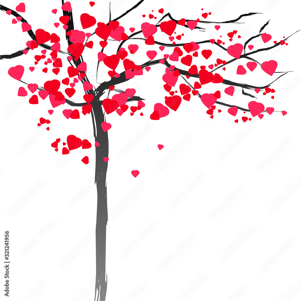 Fototapeta premium Blossom tree valentine with hearts romantic vector