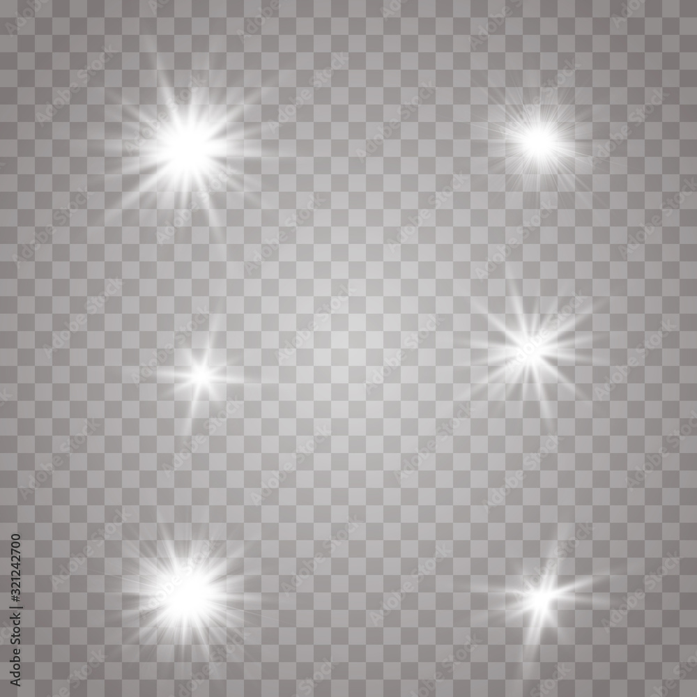 Glow light effect. Starburst with sparkles on transparent background. Vector illustration. Sun Glow light effect. Starburst with sparkles on transparent background. Vector illustration. Sun