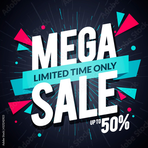 Vector Web Banner. Shopping Promotional Poster Template. Season Sale Mega Discount Design.