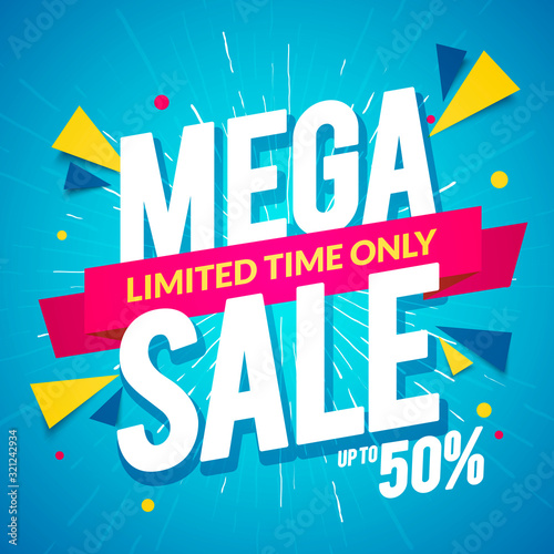 Vector Illustration sale tag. Special offer, big sale, discount, mega sale banner. Online shopping sticker.