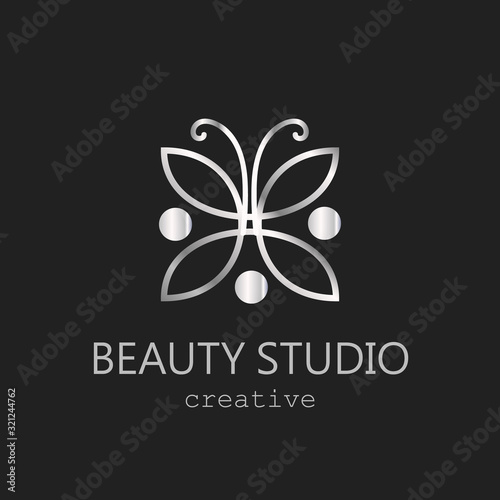Silver logo beauty salon studio vector metallic