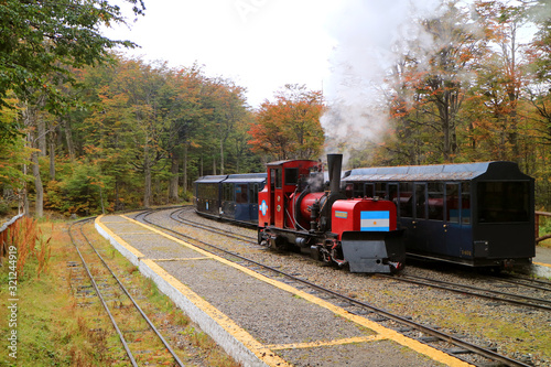 Southern Fuegian Railway or TRAIN OF THE END OF THE WORLD at Tierra del Fuego National Park, Patagonia, Argentina photo