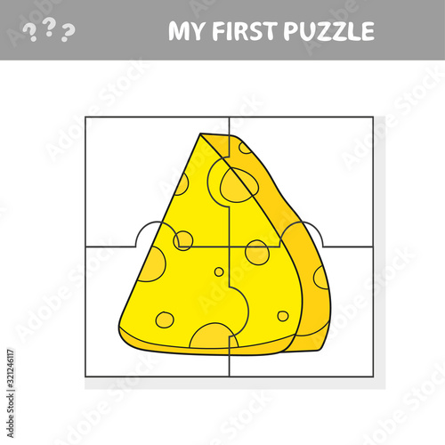 Cartoon cheese. Puzzle for toddlers. Match pieces and complete the picture. Educational children game, kids sctivity page - my first puzzle