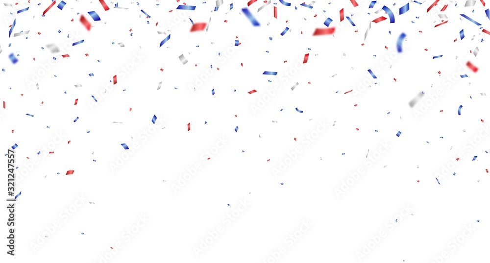 Celebration background with red, blue, and white confetti Celebration background with red, blue, and white confetti