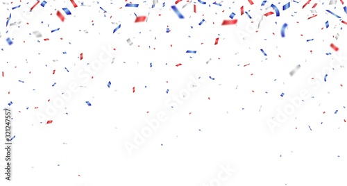 Celebration background with red, blue, and white confetti