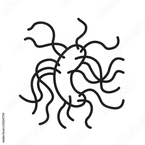 Bacteria peritrichous black line icon. Flagellum microscopic germ cause diseases concept. Pictogram for web, mobile app, promo. UI UX design element. Editable stroke.